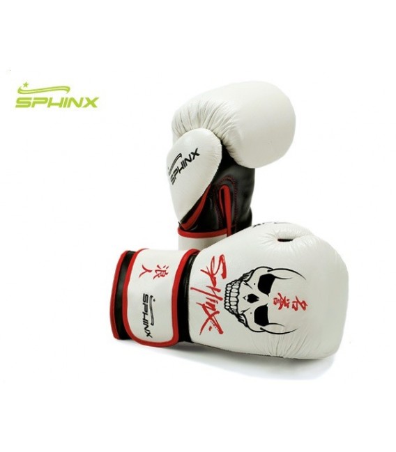 Rękawice bokserskie marki Sphinx model BlackStorm Skull - białe